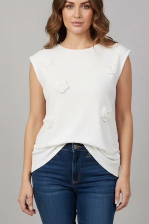 Blusa Cottage Core – Tricot Modal com Flor em Crochê