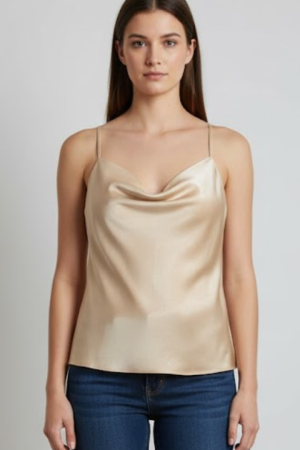 Blusa Silk Flow - Seda Gola Boba (Champanhe) - Pó de Canella