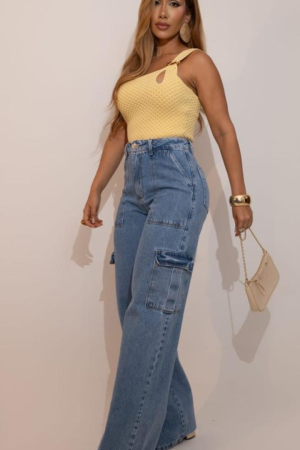 Calça Jeans Cargo Wide Leg