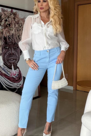 Camisa Feminina Bordado Pérola + Combinete - Pureza e Luxo