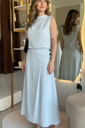 Conjunto Lady Like - Cropped Gola Alta e Saia Evasê
