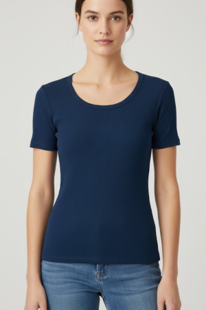 Blusa básica ribana, CaneladaAZUL