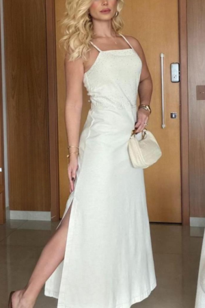 Vestido Jean Darrot Linho Cru - Luxo Artesanal