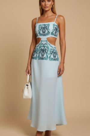 Vestido Midi Tropical Cut Out - MondaBelle